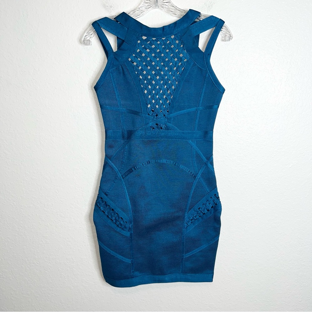 Lulus Women Medium Teal Blue Bondage Bodycon Strappy Sleeveless Cocktail dress - Picture 6 of 12